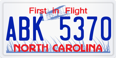 NC license plate ABK5370