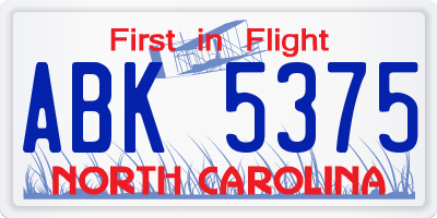 NC license plate ABK5375