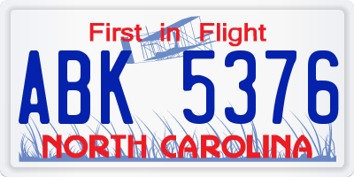 NC license plate ABK5376