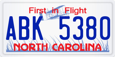 NC license plate ABK5380