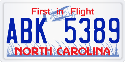 NC license plate ABK5389