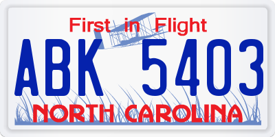 NC license plate ABK5403