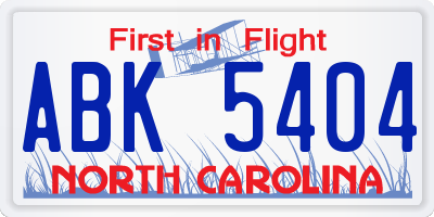 NC license plate ABK5404