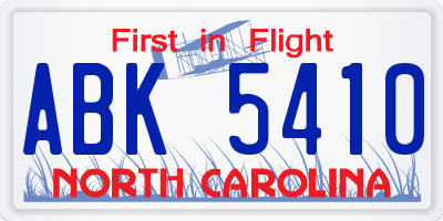 NC license plate ABK5410