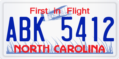 NC license plate ABK5412