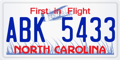 NC license plate ABK5433