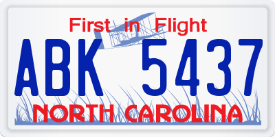 NC license plate ABK5437