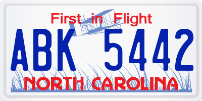 NC license plate ABK5442