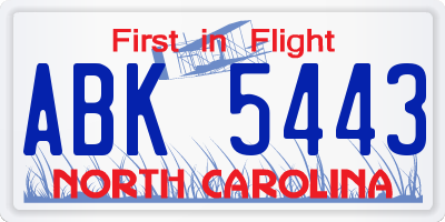NC license plate ABK5443