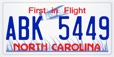 NC license plate ABK5449
