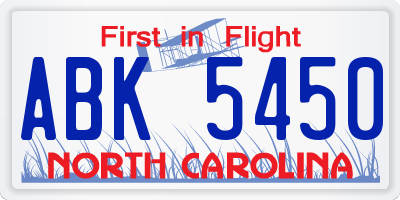 NC license plate ABK5450