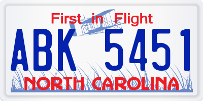NC license plate ABK5451