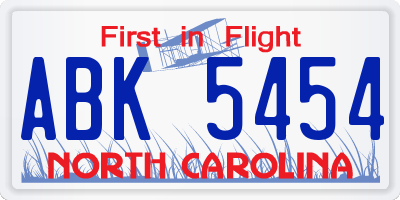 NC license plate ABK5454