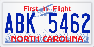 NC license plate ABK5462
