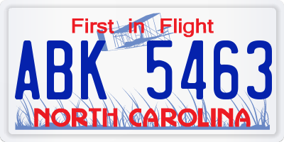 NC license plate ABK5463
