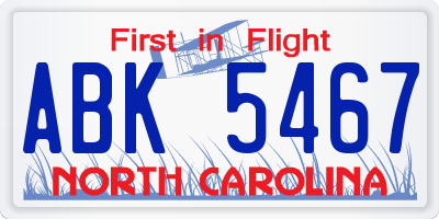 NC license plate ABK5467