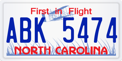 NC license plate ABK5474