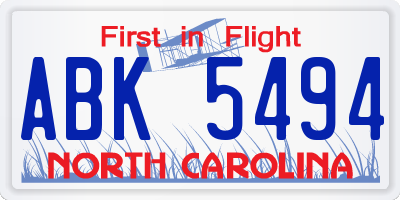 NC license plate ABK5494