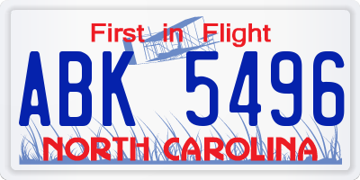 NC license plate ABK5496