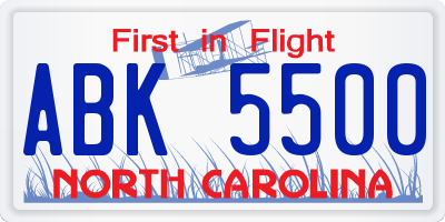 NC license plate ABK5500