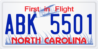 NC license plate ABK5501