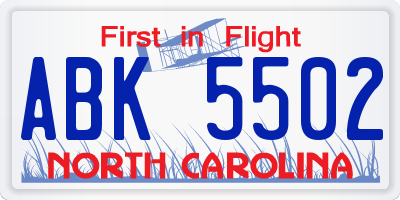 NC license plate ABK5502