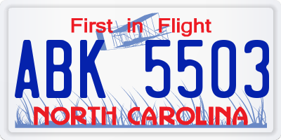 NC license plate ABK5503