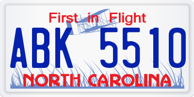 NC license plate ABK5510