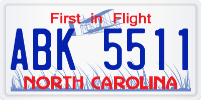 NC license plate ABK5511