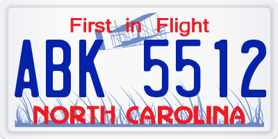NC license plate ABK5512