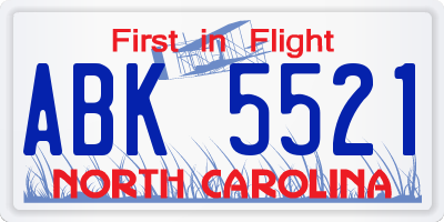 NC license plate ABK5521