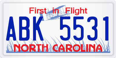NC license plate ABK5531