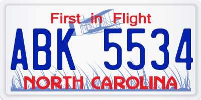 NC license plate ABK5534