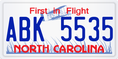 NC license plate ABK5535