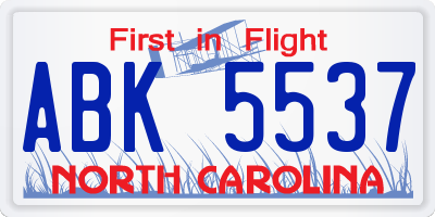 NC license plate ABK5537