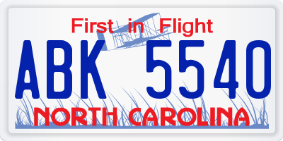 NC license plate ABK5540
