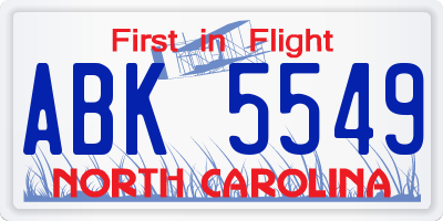 NC license plate ABK5549