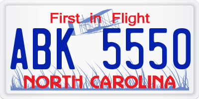 NC license plate ABK5550