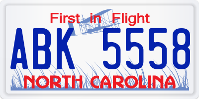 NC license plate ABK5558