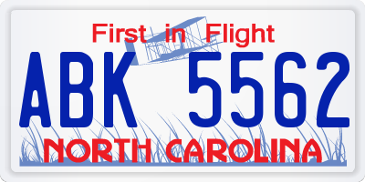 NC license plate ABK5562