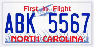 NC license plate ABK5567