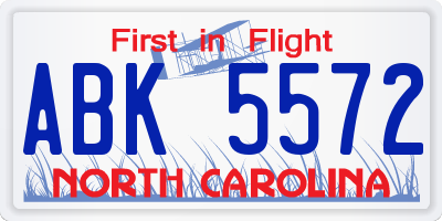 NC license plate ABK5572