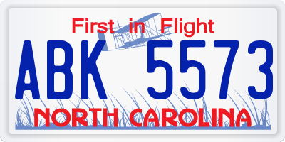 NC license plate ABK5573