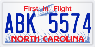 NC license plate ABK5574