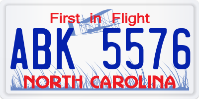 NC license plate ABK5576