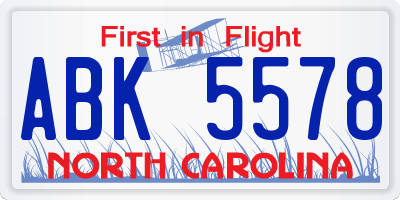 NC license plate ABK5578