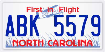 NC license plate ABK5579