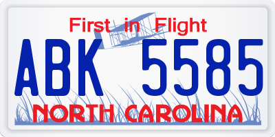 NC license plate ABK5585