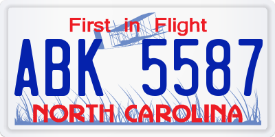 NC license plate ABK5587