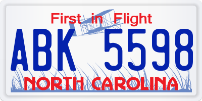 NC license plate ABK5598